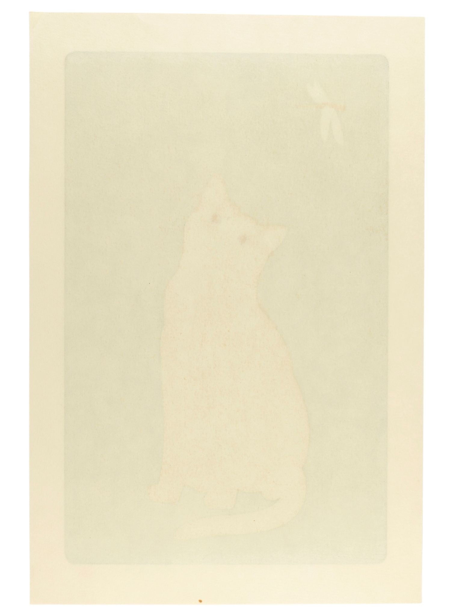 estampe japonaise de Nishida, chat blanc observant un libellule sur fond or, le verso