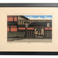 estampe japonaise encadrée de nishijima, la maison de thé Ichikiri à Kyoto, maison en bois traditionnelle avec noren et lanterne, avec cadre plat noir mat