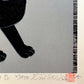 Estampe Japonaise Nishida chat noir sur fond gris signature