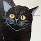 Estampe Japonaise Nishida chat noir sur fond gris tete chat