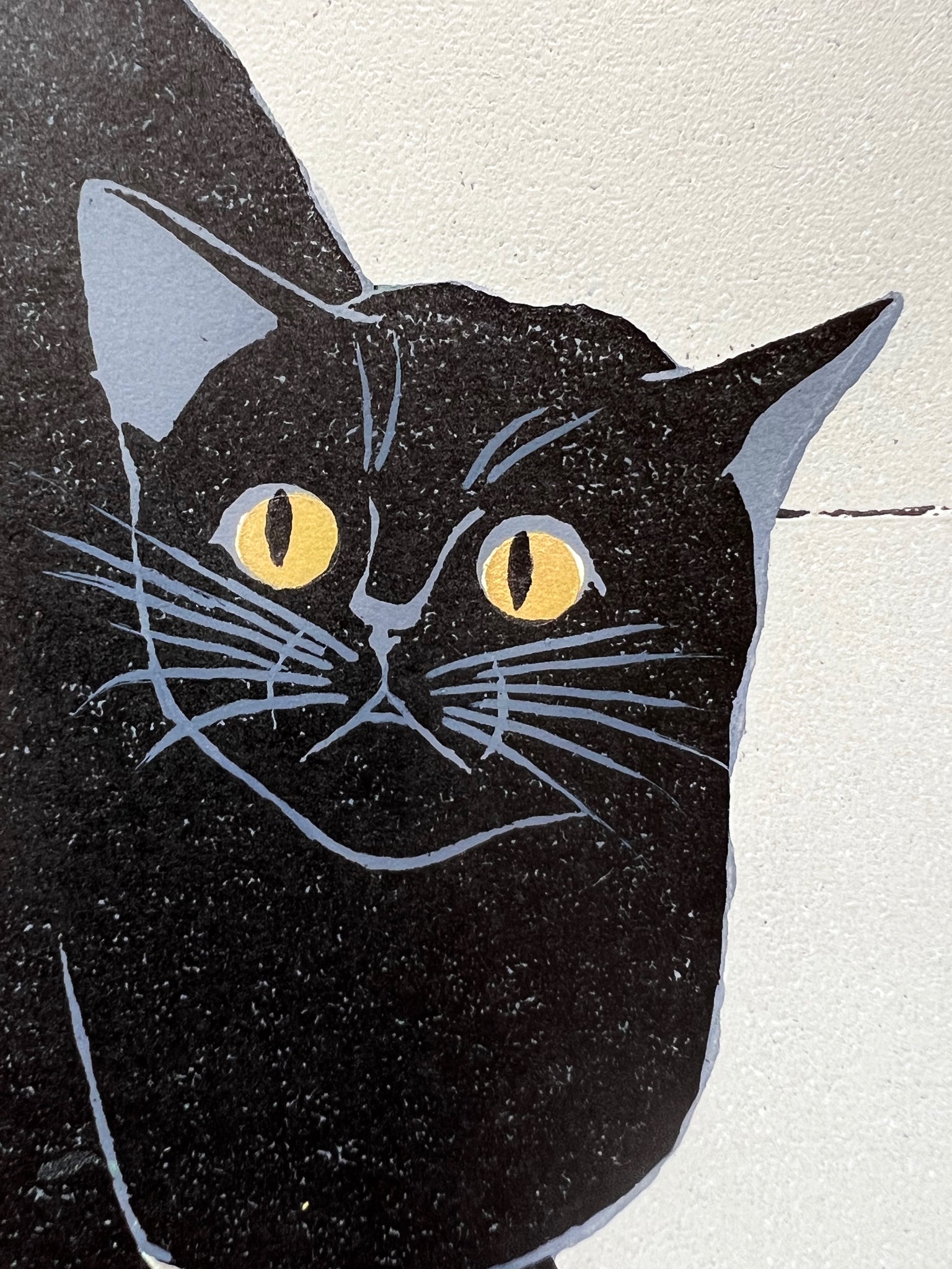 Estampe Japonaise Nishida chat noir sur fond gris tete chat