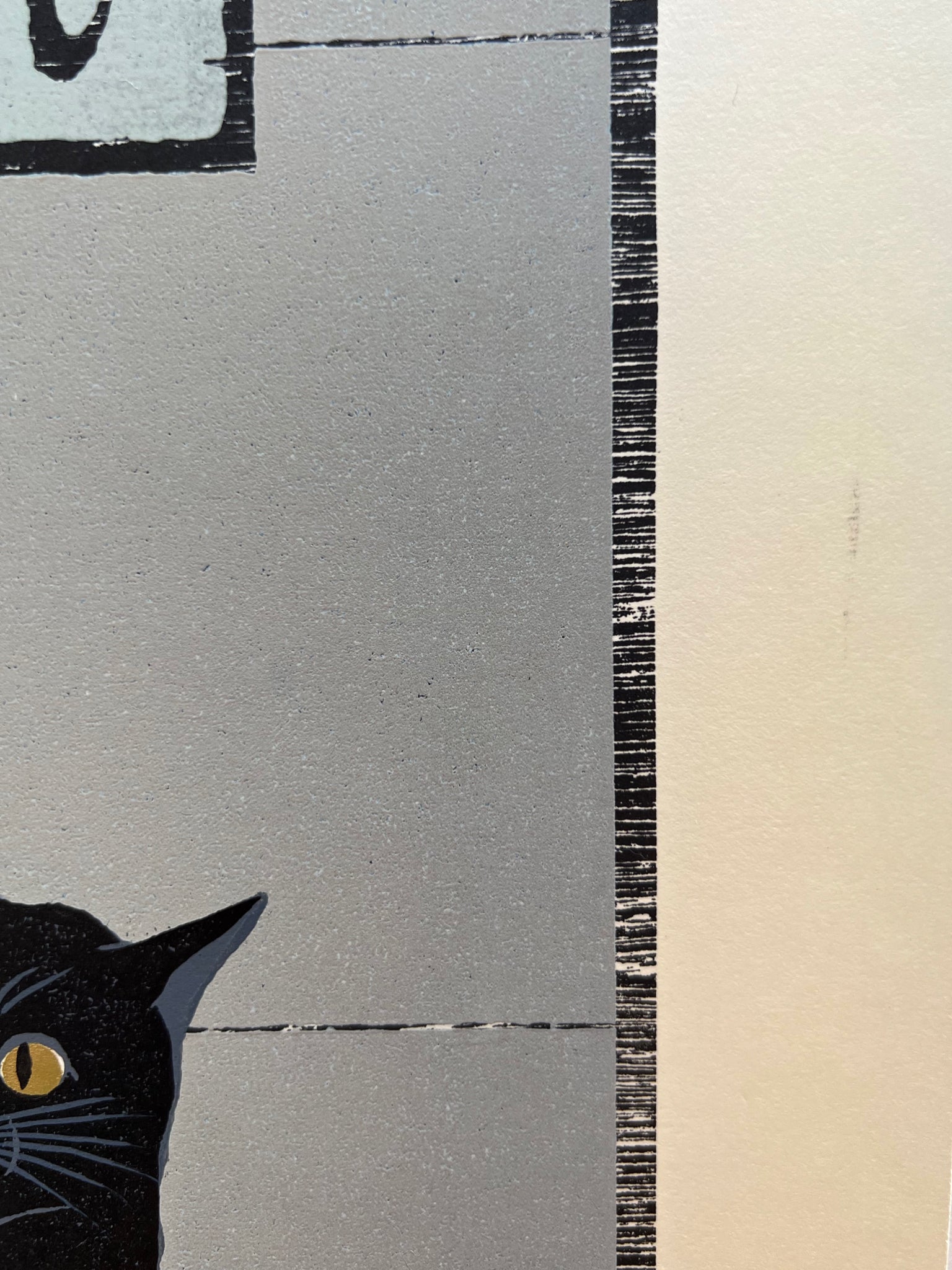 Estampe Japonaise Nishida chat noir sur fond gris marge