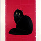 Estampe Japonaise de Nishida Tadashige, chat noir Look back 3B