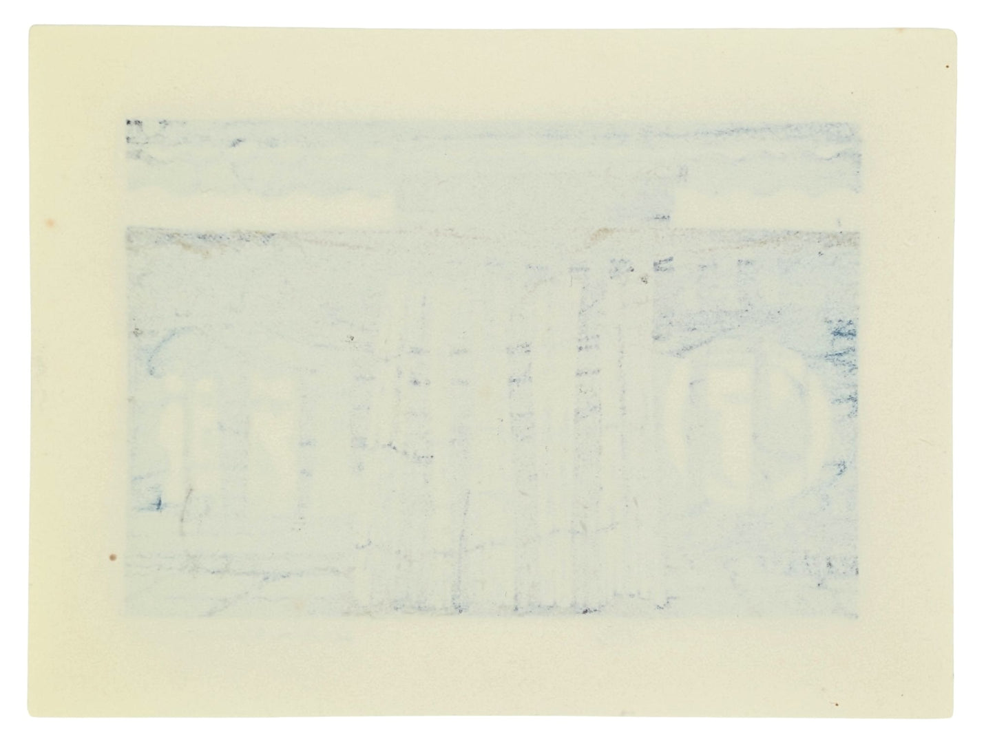 Estampe japonaise de Nishijima Katsuyuki, un magasin de sake avec deux grands noren bleu et blanc ainsi qu'un auvent en bambou au milieu. Dos estampe