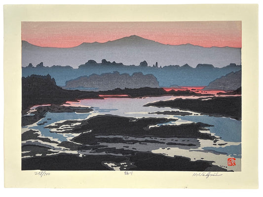 estampe japonaise contemporaine paysage soleil couchant