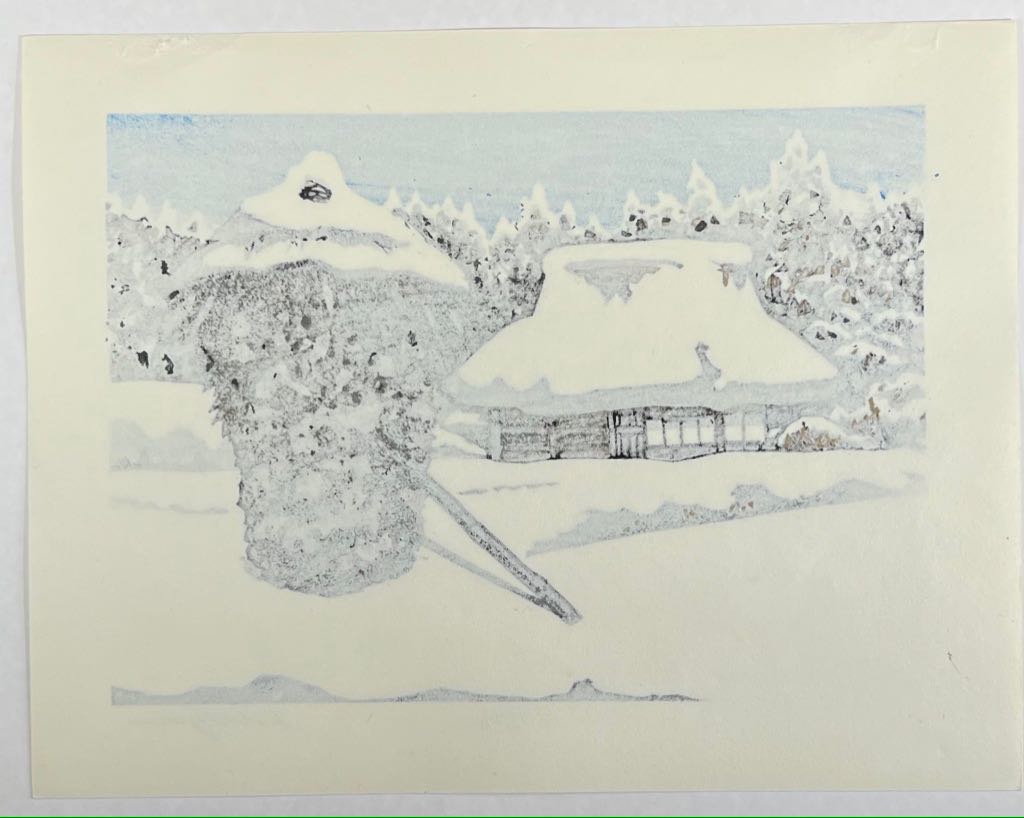 estampe japonaise paysage de neige, dos de l'estampe