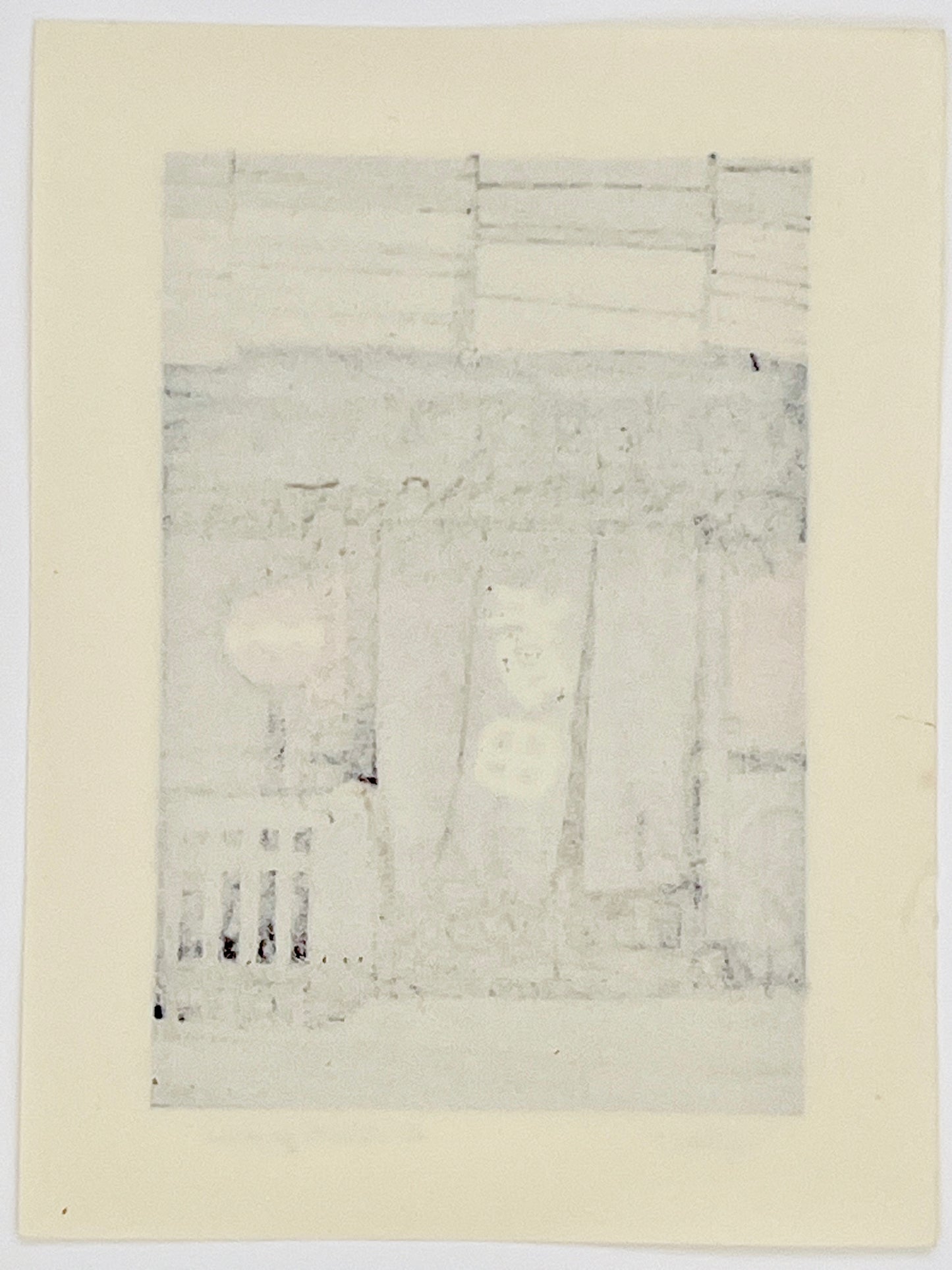 Estampe Japonaise Nishijima lanterne japonaise rouge et noren devant la façade en bois d'une maison traditionnelle à Kyoto, verso