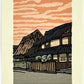 estampe japonaise contemporaine lever de soleil sur maisons traditionnelles japonaises