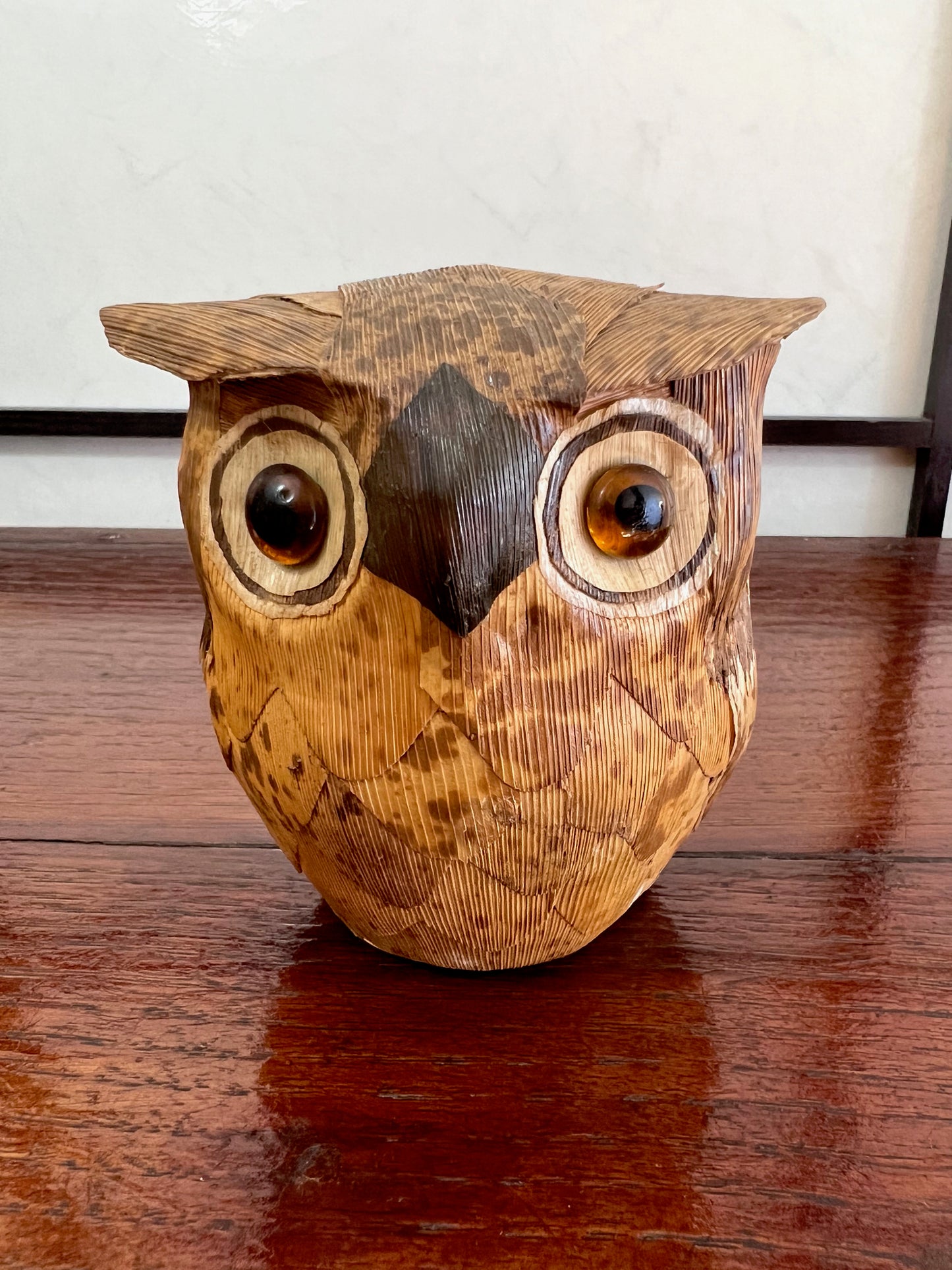 Hibou feuille bambou détail