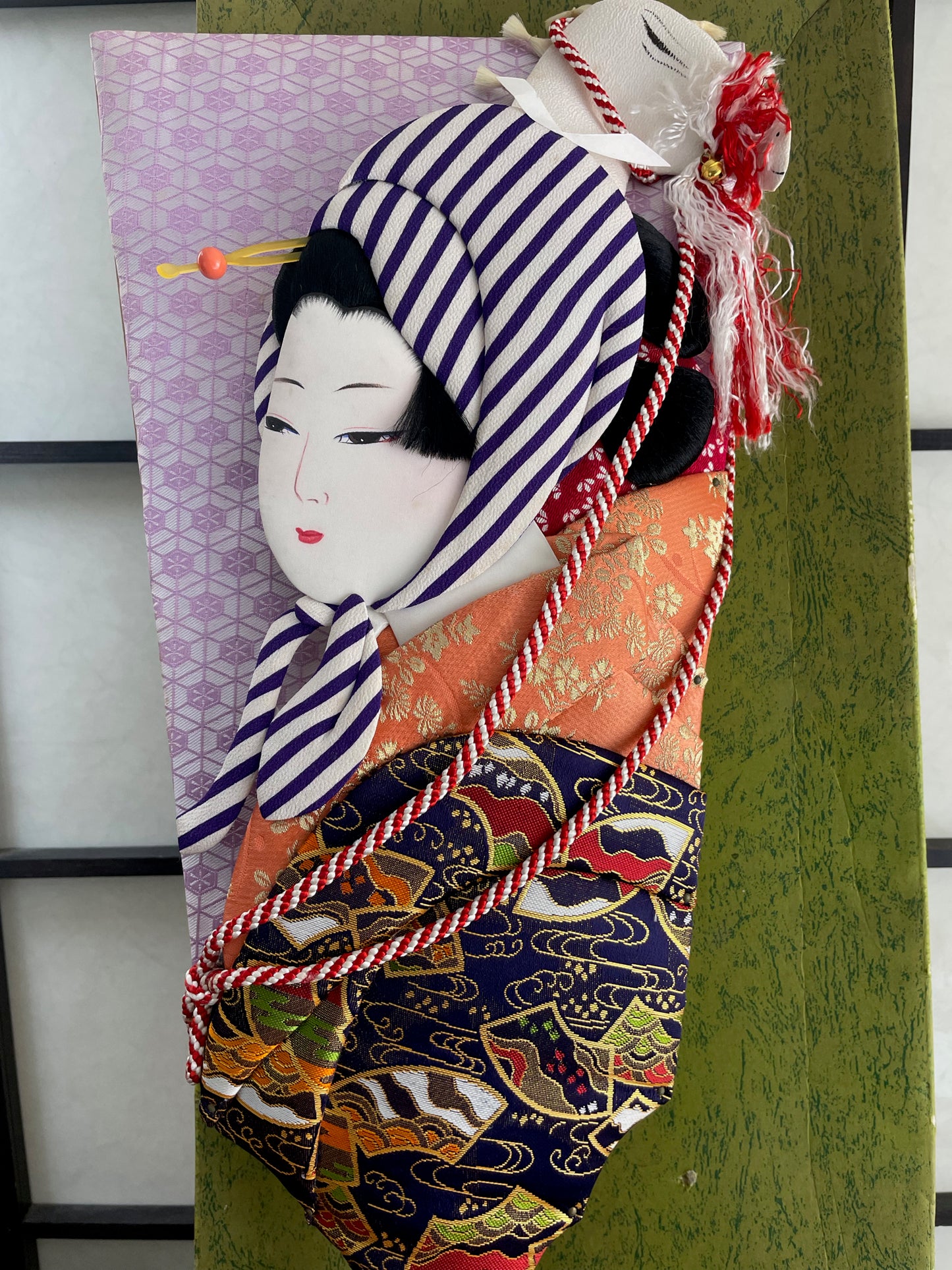 hagoita, raquette japonaise décorative visage femme tissu