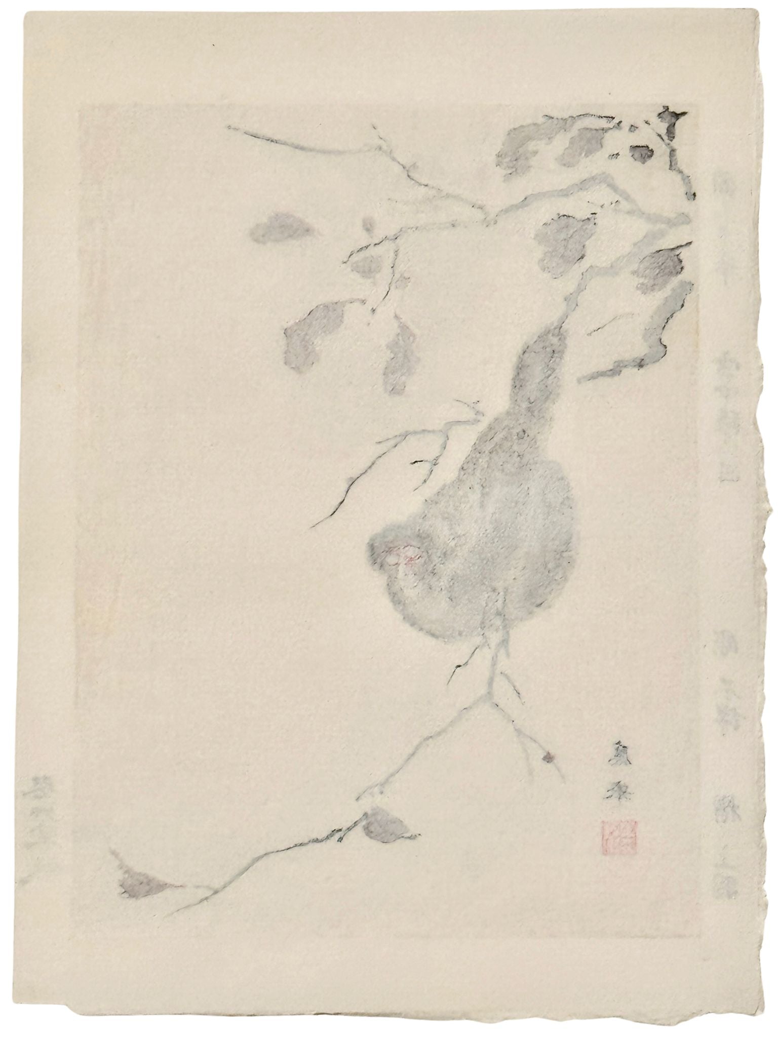 Estampe Japonaise de Maruyama Ôkyo représentant un singe accroché à une branche en hiver verso