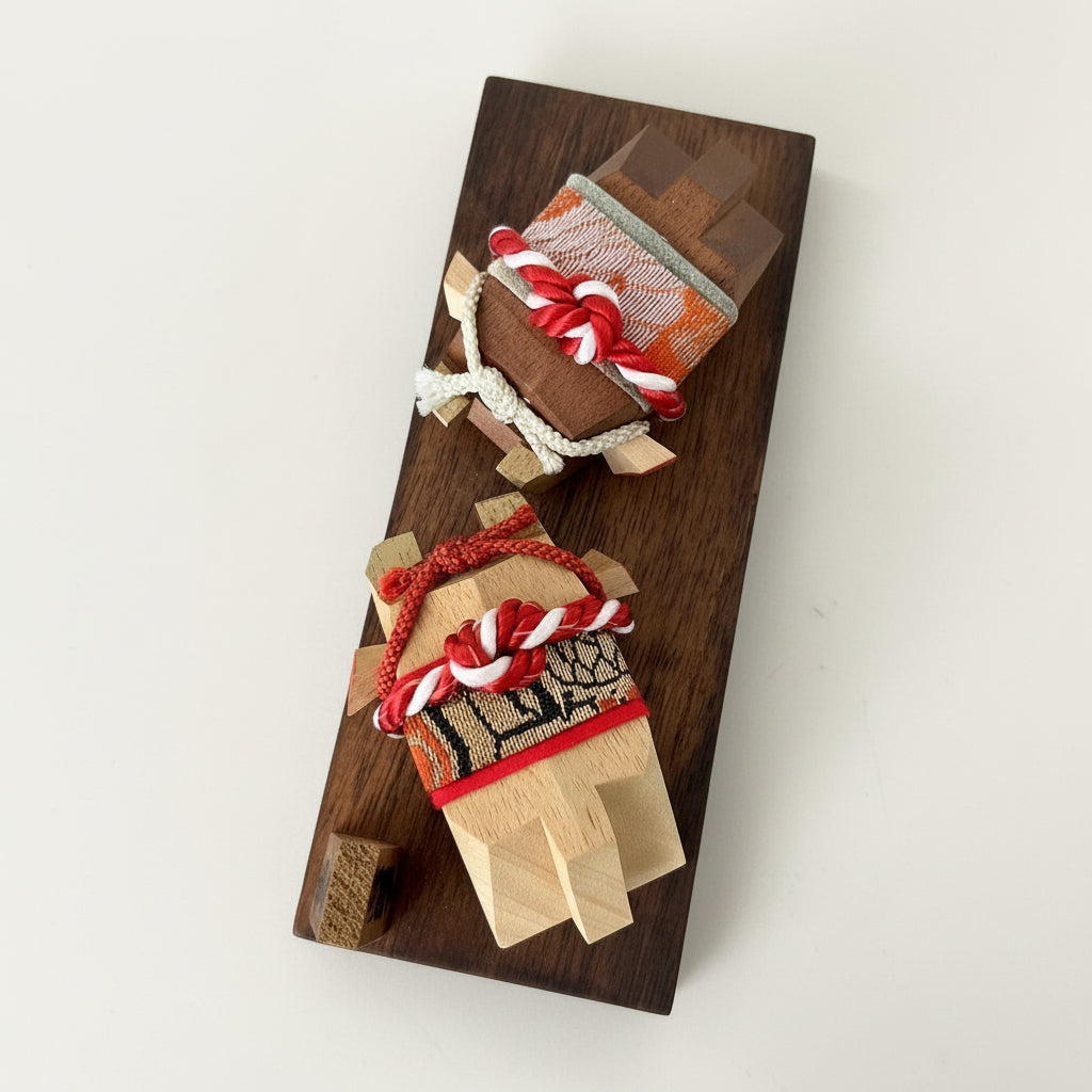 deux buffles sur socle vue du dessus