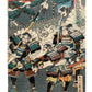triptyque estampe japonaise samouraï portant des têtes coupées au bout de leurs lances, partie droite, 3 samouraï avec des têtes embrochées dans leurs lances