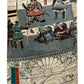 triptyque estampe japonaise samouraï portant des têtes coupées au bout de leurs lances, partie gauche avec samourai à genoux devant leur chef en armure