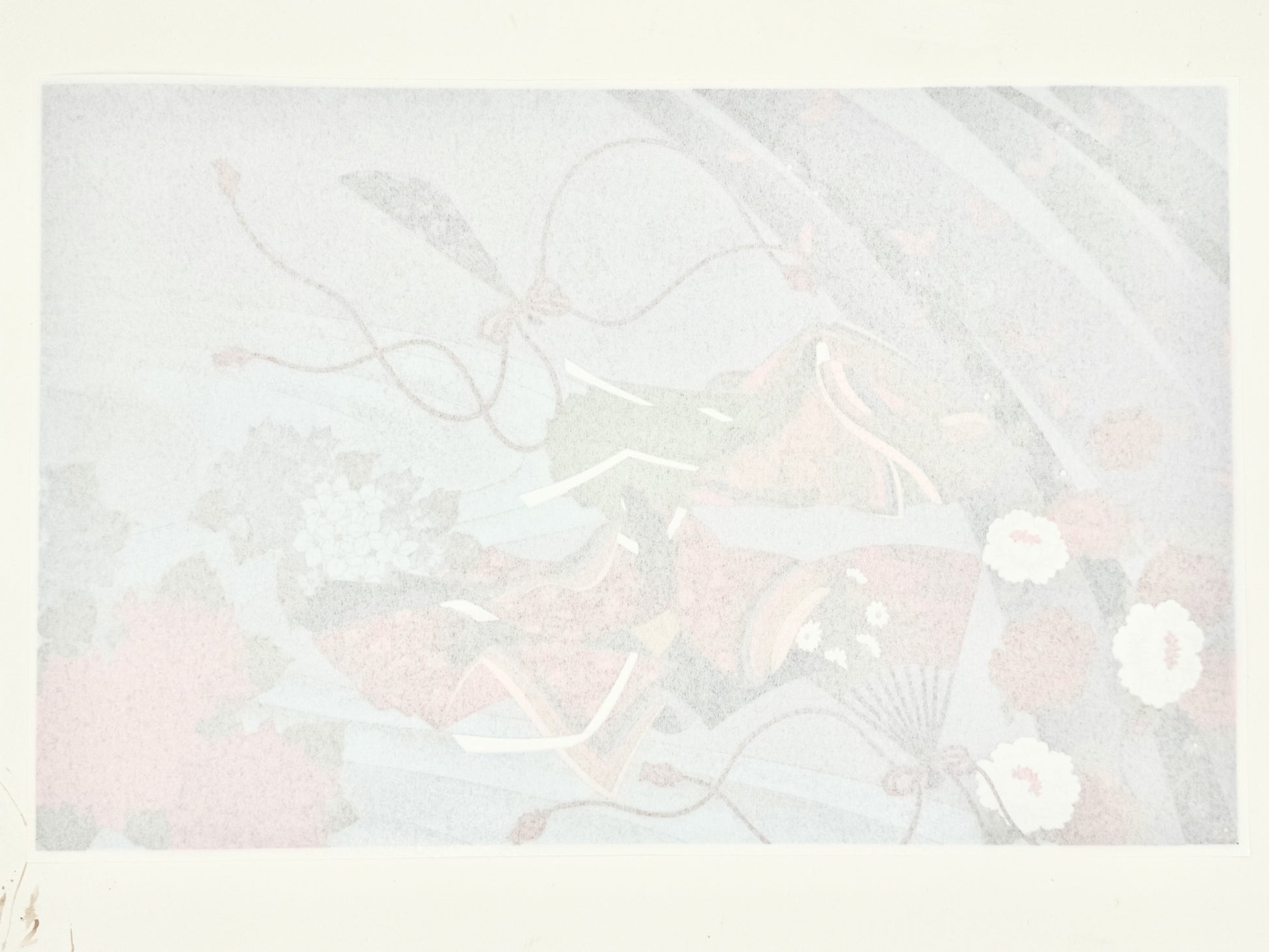 sérigraphie japonaises le prince Genji et une courtisane et éventail, pivoines et hortensia, représentant l'été, le verso de l'estampe