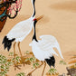 Sérigraphie japonaise de deux grues et deux tortues face au soleil levant. 