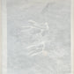Sérigraphie Japonaise d'un Dragon et du Mont Fuji. Jaillit de la brume au dessus des vagues déchainées blanches et grises, nuages épais autour de la montagne. dos estampe