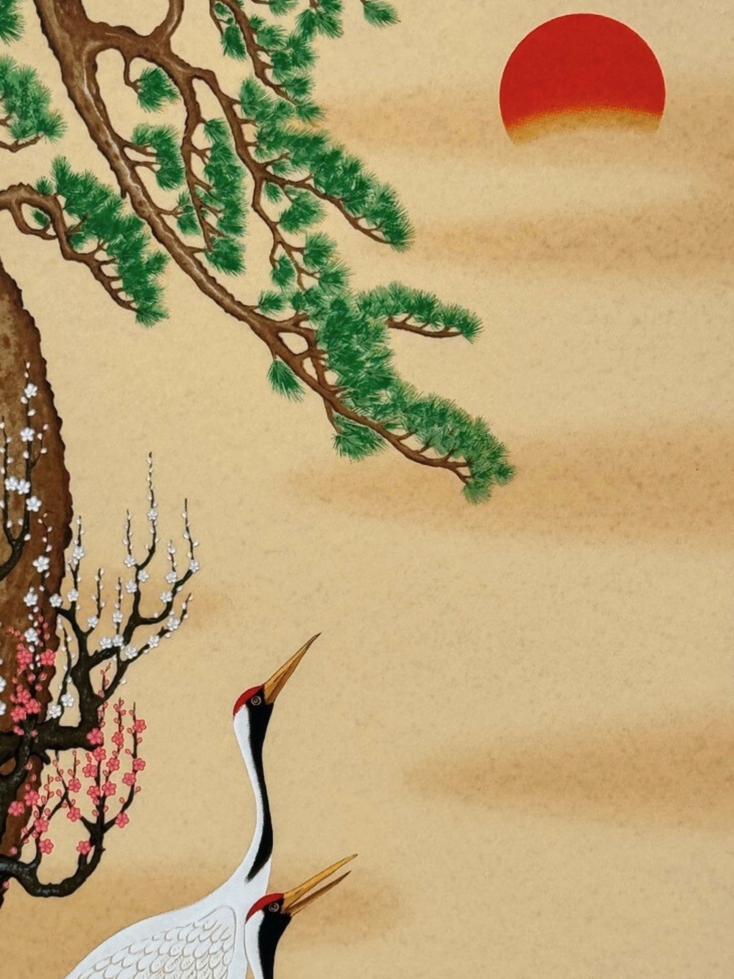 Sérigraphie Japonaise, Grues au soleil levant