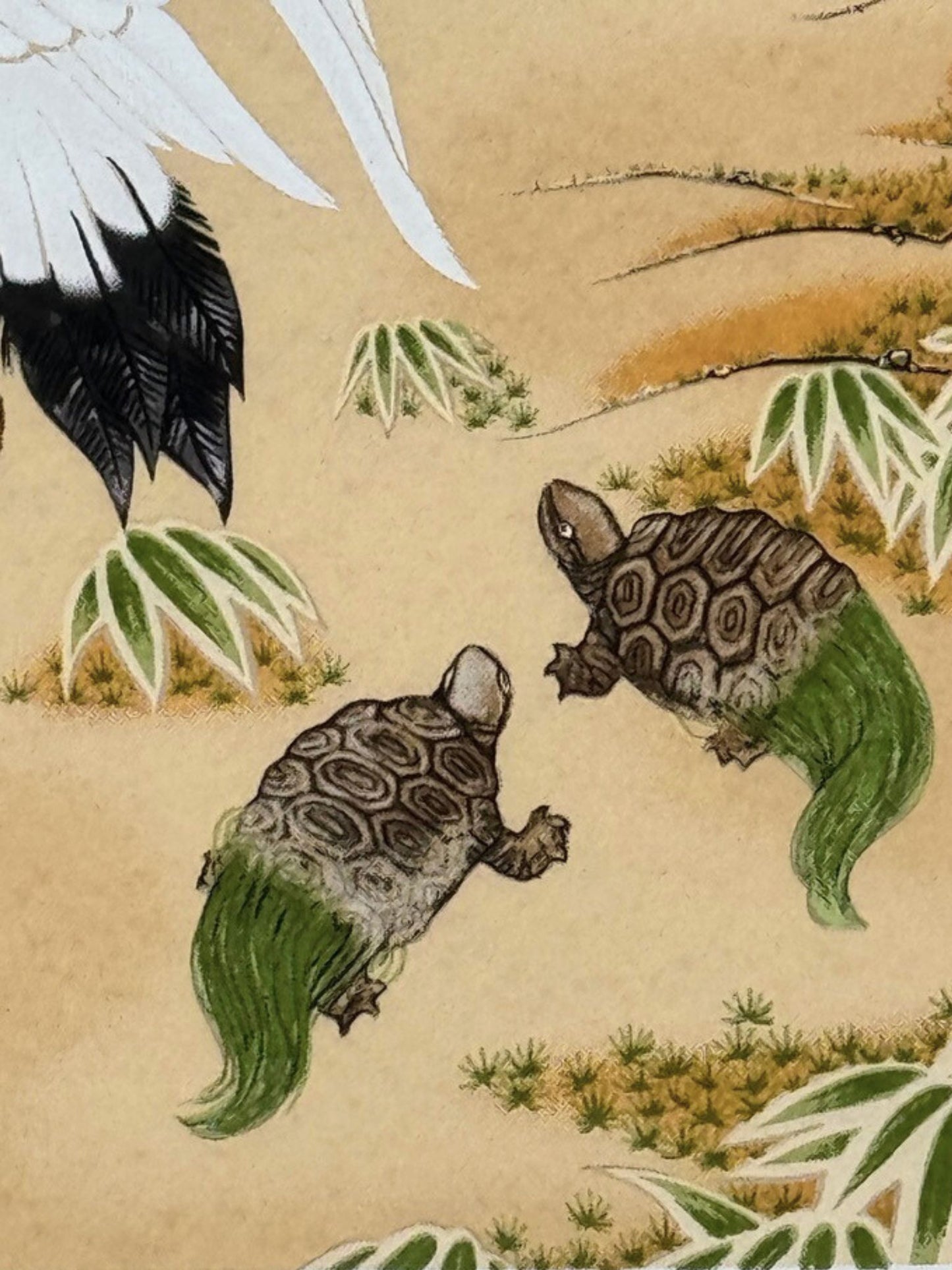 Sérigraphie Japonaise, Grues au soleil levant