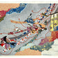 Sérigraphie japonaise artisanale avec joueur de flûte et dames de cour Heian