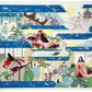 Sérigraphie japonaise artisanale illustrant le conte de la Princesse Kaguya, sur fond bleu