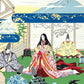 Sérigraphie japonaise artisanale illustrant le conte de la Princesse Kaguya, gros plan sur le Mont Fuji