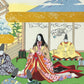Sérigraphie japonaise artisanale dorée, conte de la Princesse Kaguya, gros plan sur le Mont Fuji