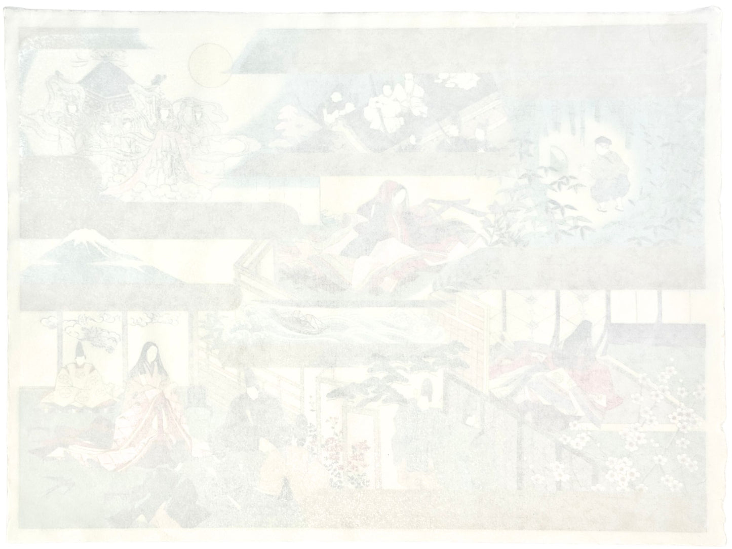 Sérigraphie japonaise artisanale dorée, conte de la Princesse Kaguya, le verso