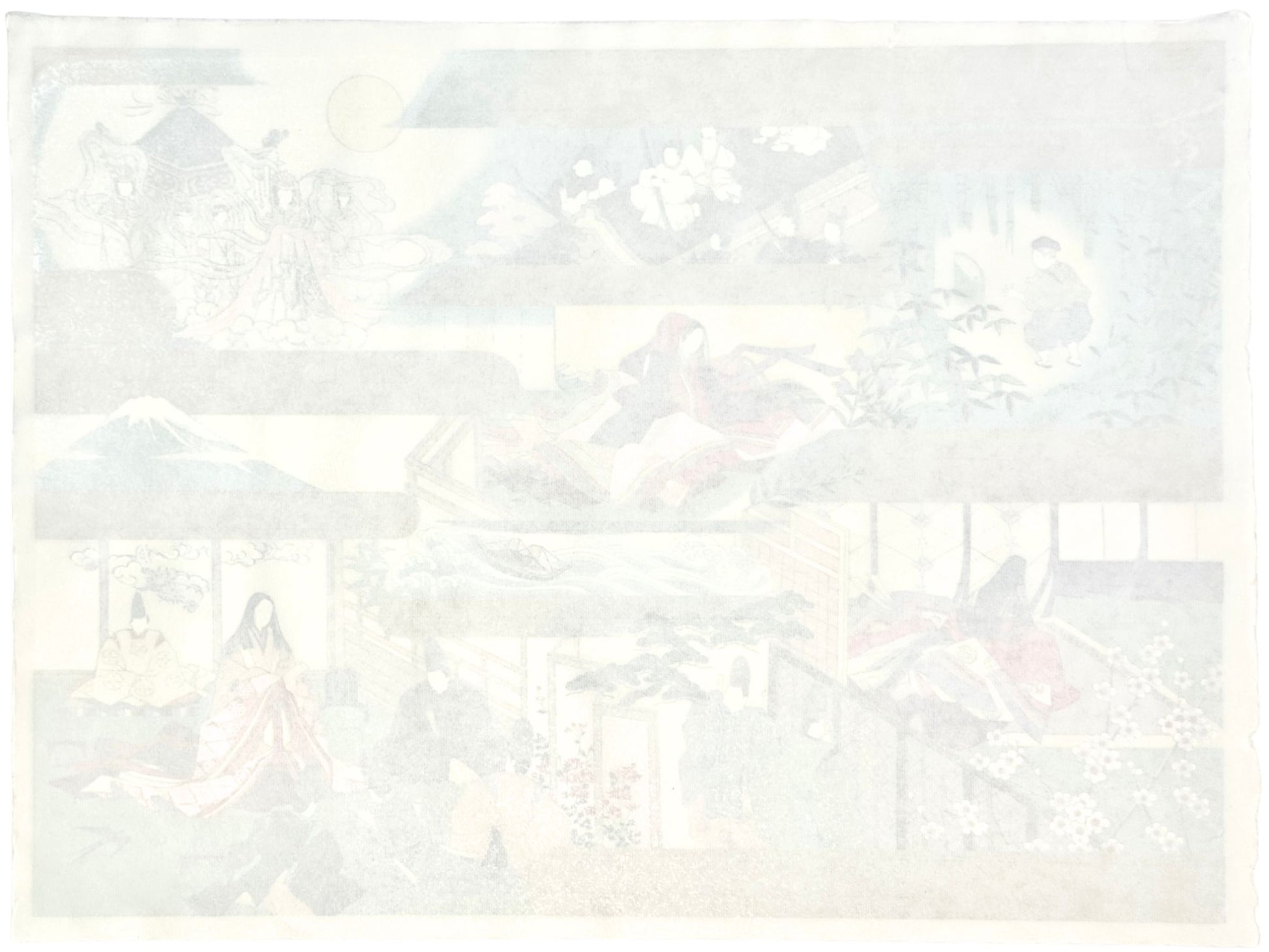 Sérigraphie japonaise artisanale dorée, conte de la Princesse Kaguya, le verso