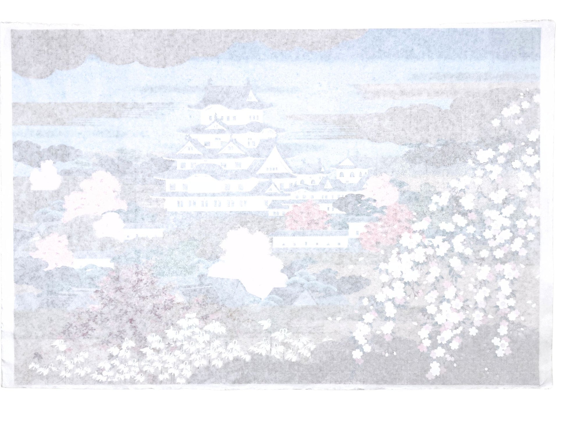 Sérigraphie japonaise grand format château aux quatre saisons, le verso