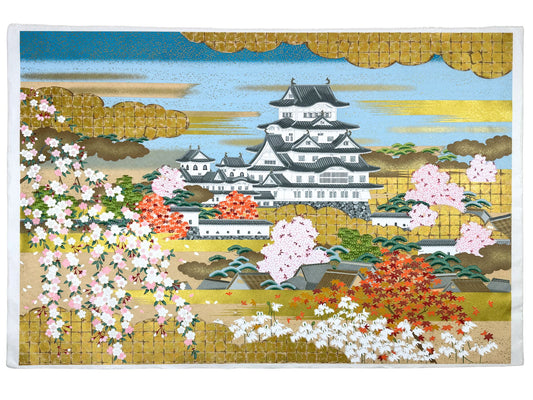 Sérigraphie japonaise grand format château aux quatre saisons