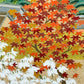 Sérigraphie japonaise grand format château aux quatre saisons, gros plan sur les érables rouges d'automne