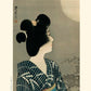 Estampe Japonaise d'une femme en kimono regardant la pleine lune