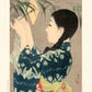 Estampe Japonaise d'une femme en kimono arrangeant des plantes