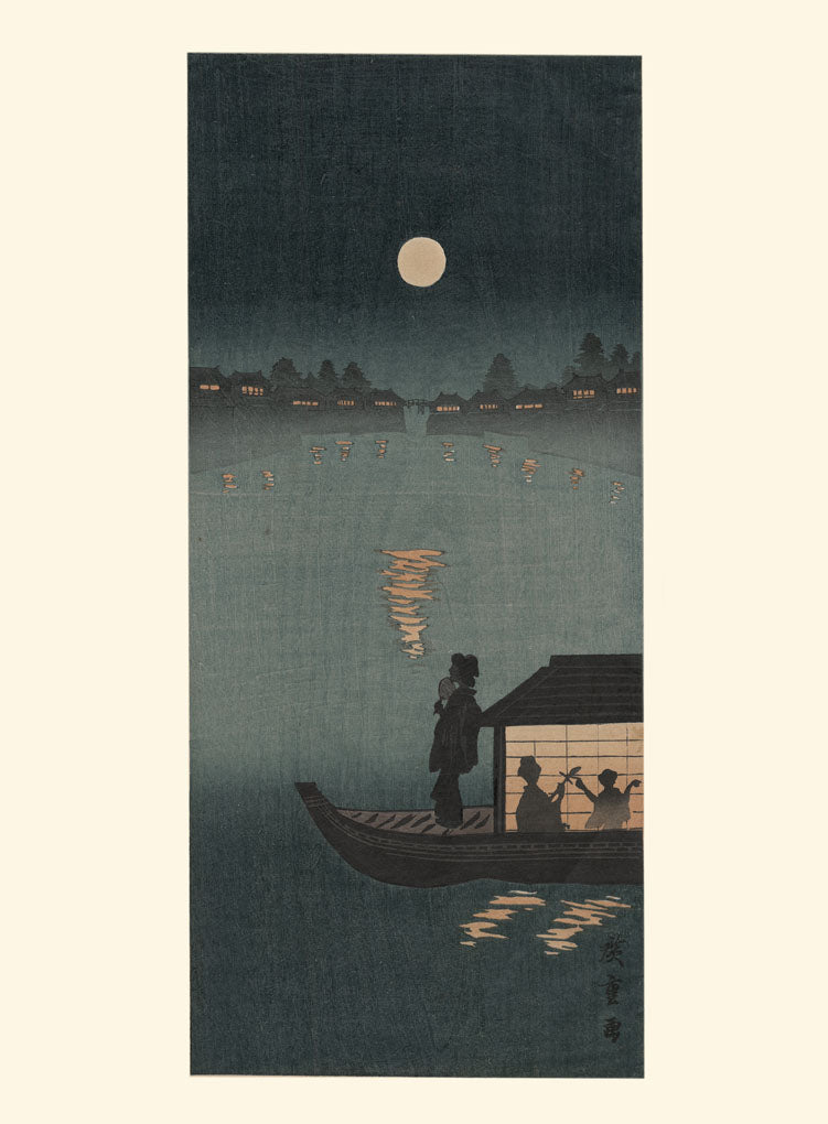 estampe japonaise courtisanes bateaux pleine lune