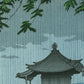 estampe japonaise pluie sur toit pavillon pagode 