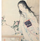 Estampe Japonaise kuchi-e de Mizuno Toshikata, femme en yukata profitant de la brise d'été cheveux au vent
