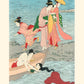 estampe japonaise de Utamaro, pêcheuse d'abalone dans l'eau et pelerines sur le rivage, reproduction Fine Art