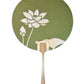 eventail Uchiwa vert avec fleur de lotus découpée, le recto avec manche en bambou