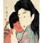 Estampe Japonaise de Utamaro représentant Kintarō, blotti dans les bras de sa mère Yamauba