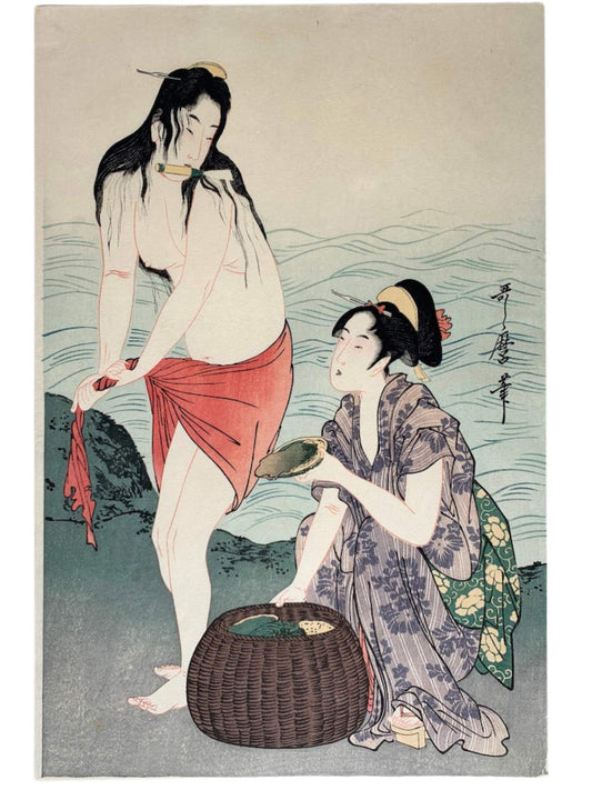 Estampe Japonaise de Utamaro Kitagawa | Les pêcheuses d'Abalones partie droite du triptyque
