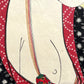 estampe japonaise geisha un sein nu, cure dent dans la bouche, la poitrine