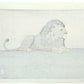Estampe japonaise de Yoshida Toshi, lion couché, attitude majestueuse, le verso de l'estampe