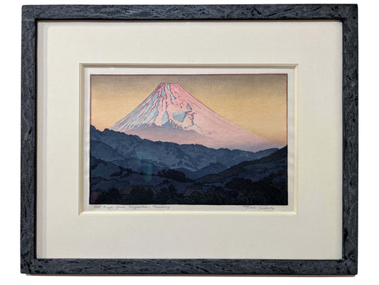 estampe japonaise paysage Lever du jour sur le Mont Fuji avec un cadre en béton ciré