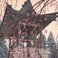 estampe japonaise de yoshida toshi cloche du temple heirinji au printemps arbre en fleurs, la cloche