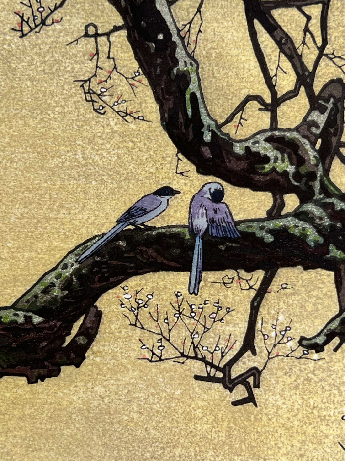 Estampe Japonaise de Yoshida Tо̄shi - Prunier et Pies Bleues