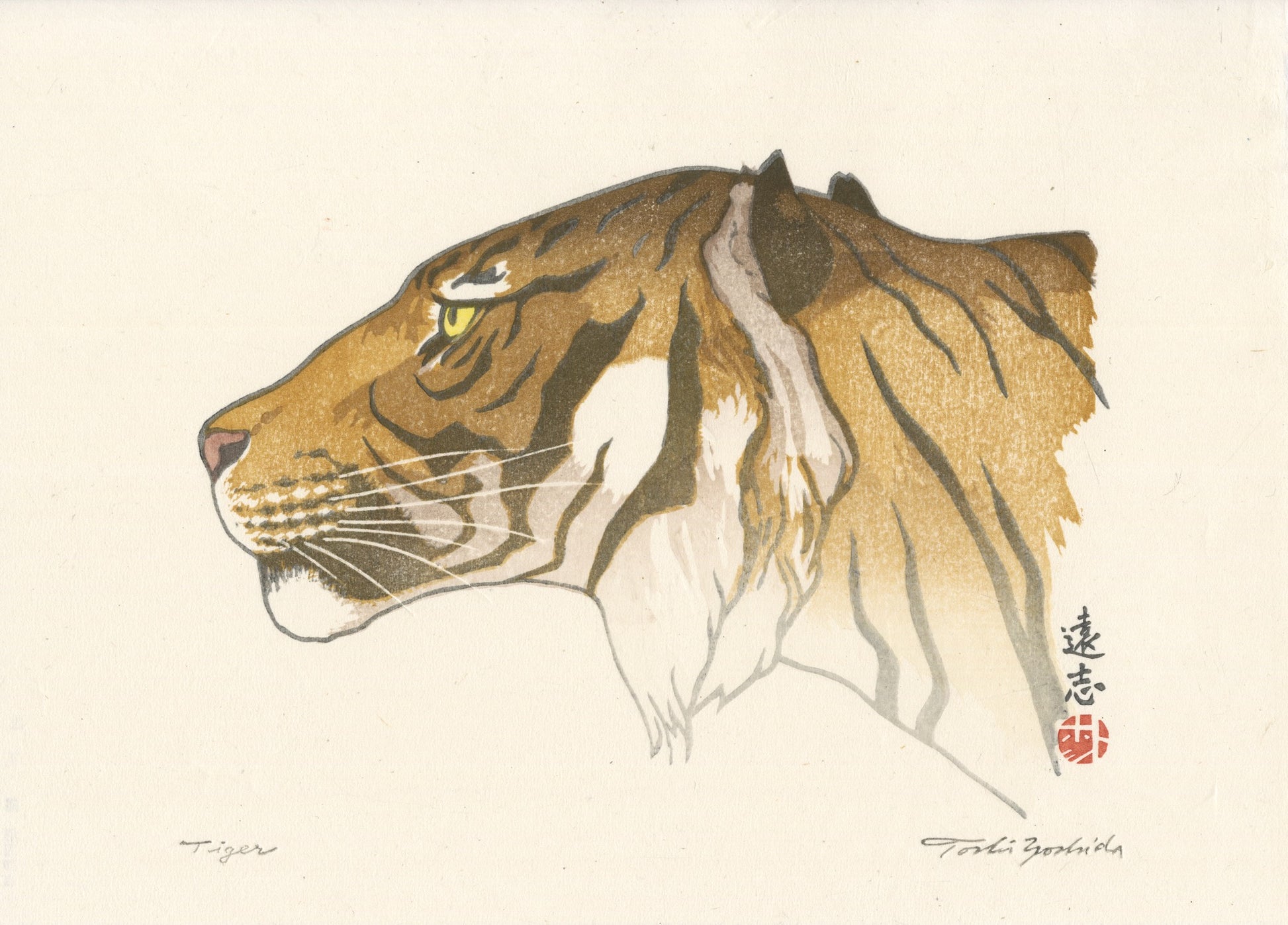 estampe japonaise tete de tigre de profil