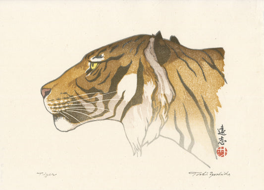 estampe japonaise tete de tigre de profil