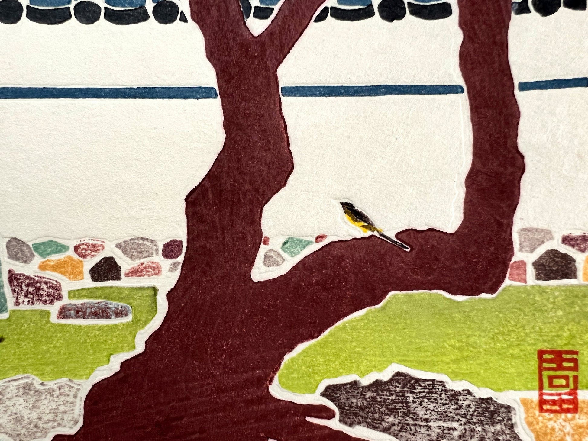 estampe japonaise un oiseau sur une branche