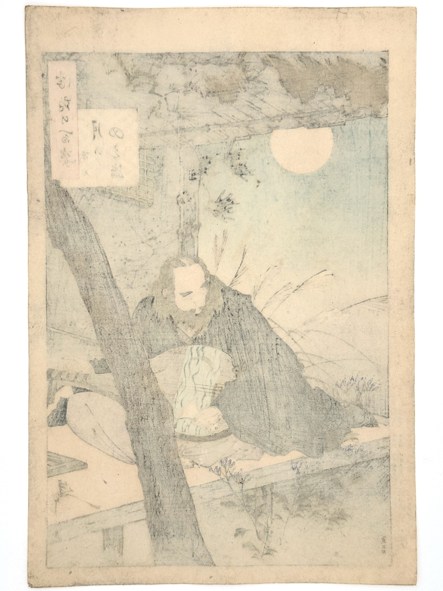estampe japonaise yoshitoshi homme jouant luth nuit dos estampe